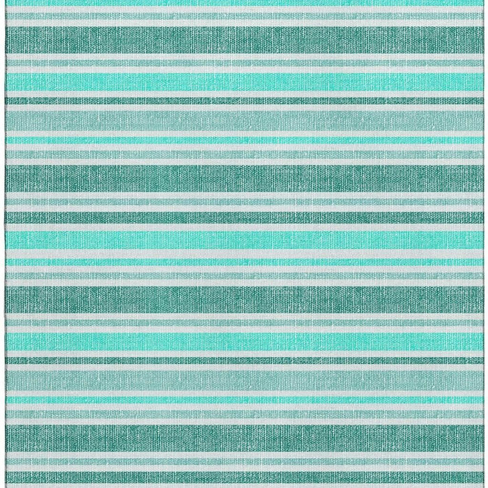 9' X 12' Striped Washable Area Rug With UV Protection (647889) - Turquoise / Ivory