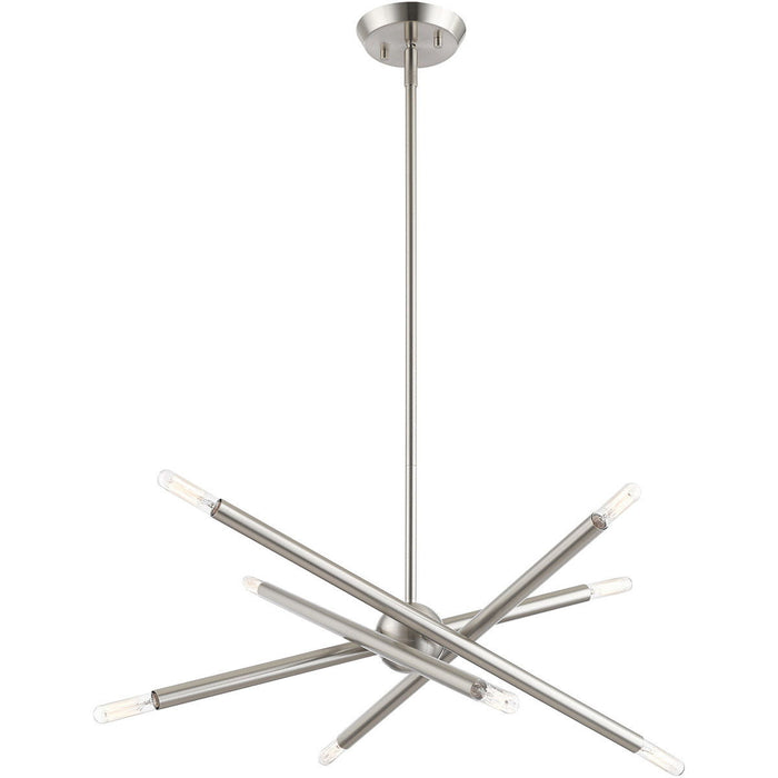23" Eight Light Dimmable Chandelier With Shades - Nickel