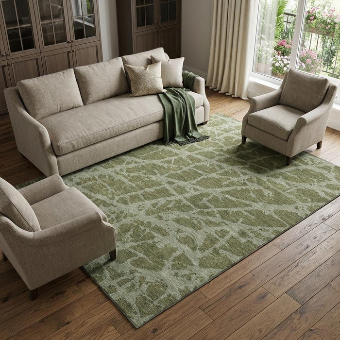 8' X 10' Abstract Washable Area Rug With UV Protection (646558) - Olive Green / Gray