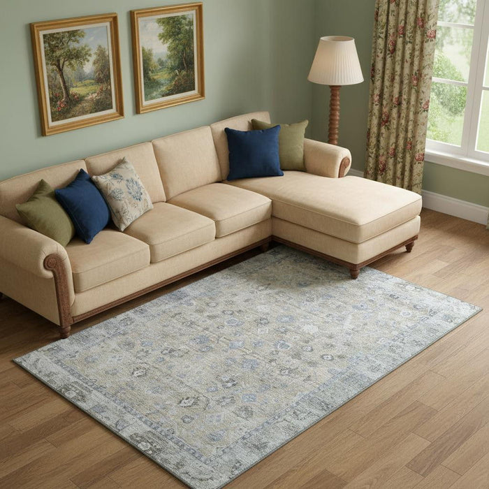 10' X 14' Oriental Washable Area Rug With UV Protection (700883) - Beige / Blue