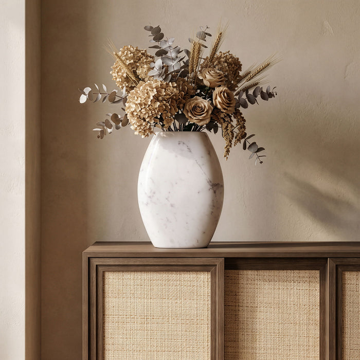 Sadie genuine marble vase by Meridian Furniture, featuring a sleek, modern design with smooth marble surface and elegant shape.