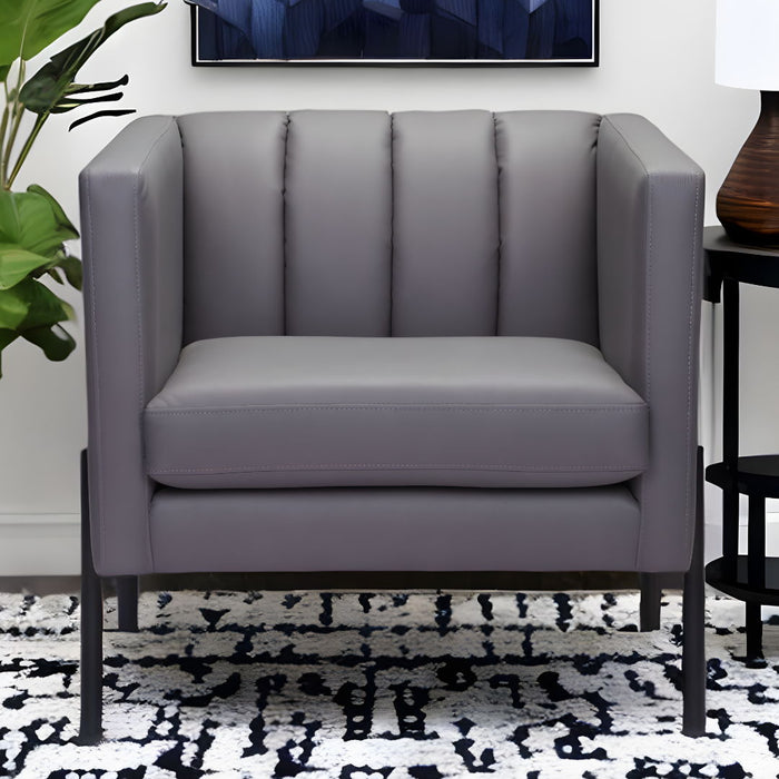 Faux Leather Club Chair - Light Gray And Black