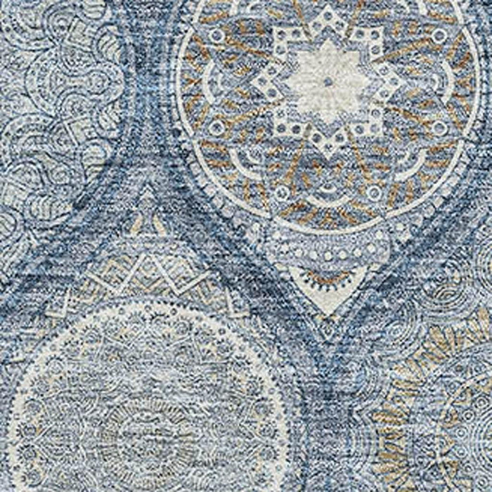 10' X 14' Ogee Washable Area Rug With UV Protection (677100) - Navy Blue / Ivory / Taupe