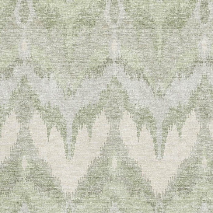 8' X 10' Ikat Washable Area Rug With UV Protection - Artichoke Green And Ivory