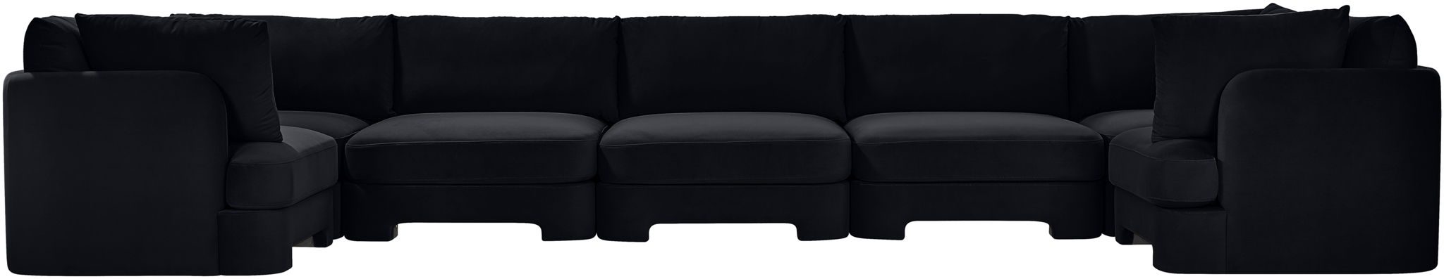 Meridian Furniture velvet upholstered 7-piece U-shaped sectional sofa, stationary living room furniture with plush cushions.