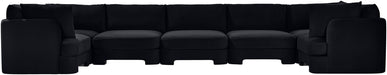 Meridian Furniture velvet upholstered 7-piece U-shaped sectional sofa, stationary living room furniture with plush cushions.