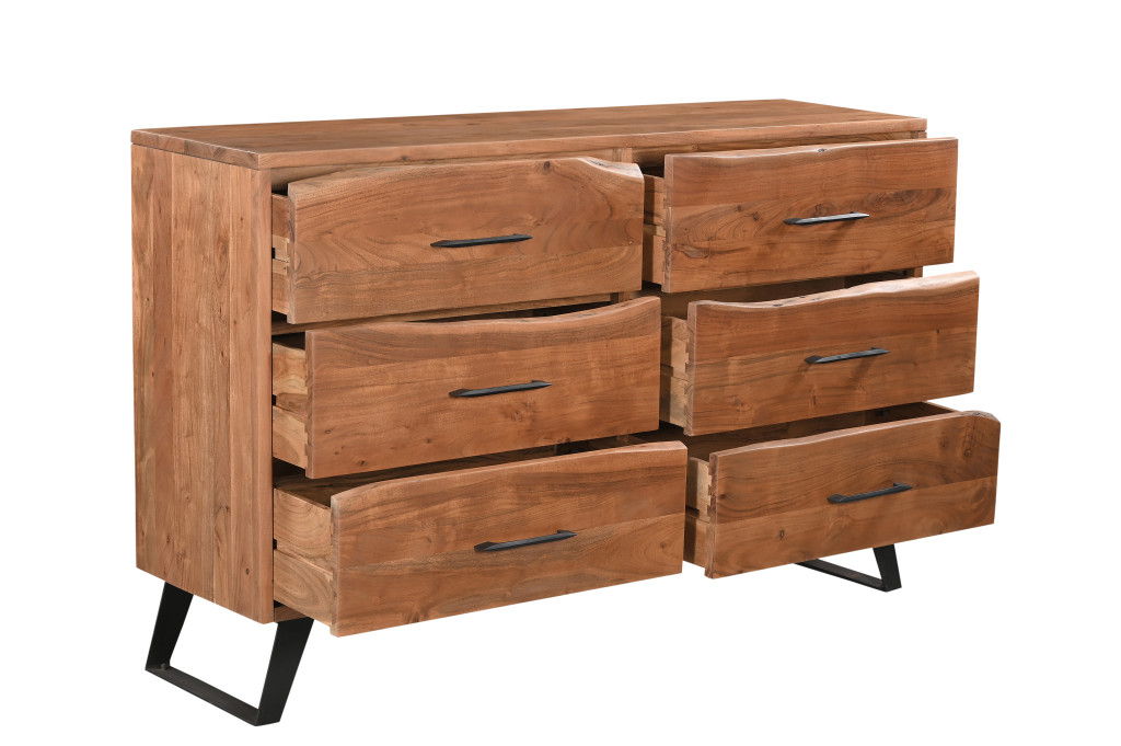 60" Live Edge Solid Wood Six Drawer Double Dresser - Natural