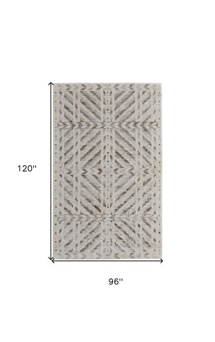 8' x 10' Geometric Power Loom Polypropylene Area Rug - Ivory And Brown
