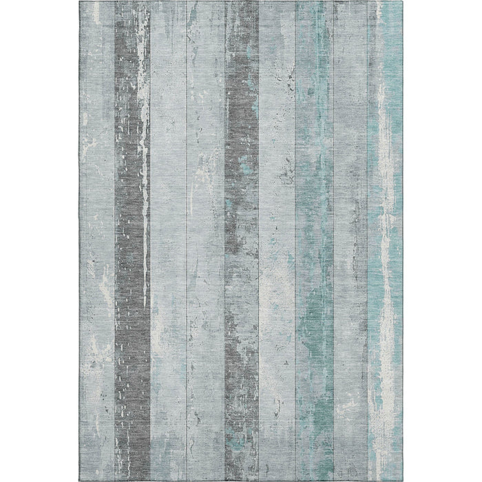 10' X 14' Striped Washable Area Rug With UV Protection (706307) - Pale Aqua / Gray