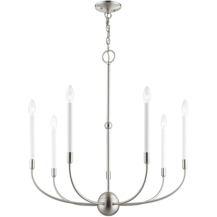 30" Seven Light Dimmable Chandelier With Shades - Nickel
