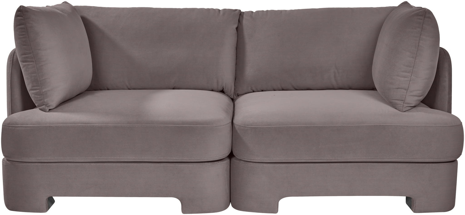 Meridian Furniture Hammond velvet performance fabric upholstered 2-piece loveseat stationary sectional with plush cushions.