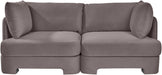 Meridian Furniture Hammond velvet performance fabric upholstered 2-piece loveseat stationary sectional with plush cushions.