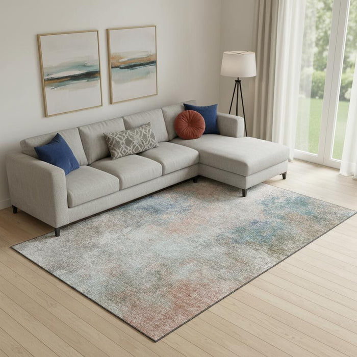 10' X 14' Abstract Washable Area Rug With UV Protection (710556) - Copper / Blue