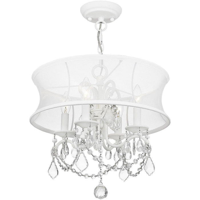 Four Light Metal Dimmable Chandelier With Shades - White