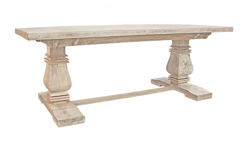 81" Solid Wood Trestle Base Dining Table - Antiqued White