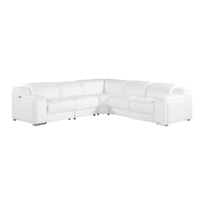Italian Leather Power Reclining L Shaped Five Piece Corner Sectional - White