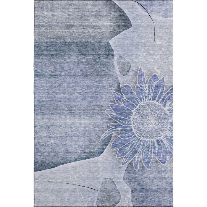 3' X 5' Floral Washable Area Rug With UV Protection (656790) - Blue / Ivory