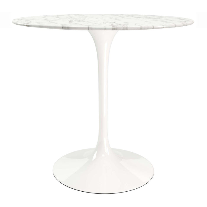 32" Rounded Marble And Metal Pedestal Base Dining Table - White