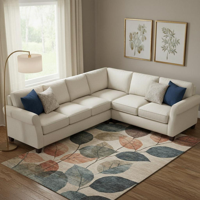 10' X 14' Floral Washable Area Rug With UV Protection (709258) - Beige / Copper / Denim Blue