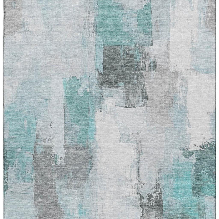 10' X 14' Abstract Washable Area Rug With UV Protection (709684) - Teal / Gray / Ivory