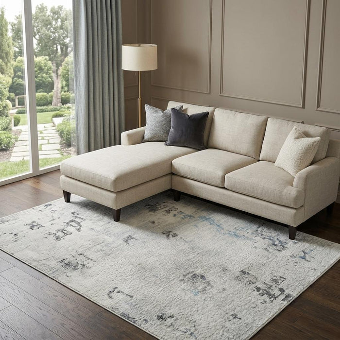 10' X 14' Abstract Washable Area Rug With UV Protection (700235) - Sky Blue / Ivory / Gray