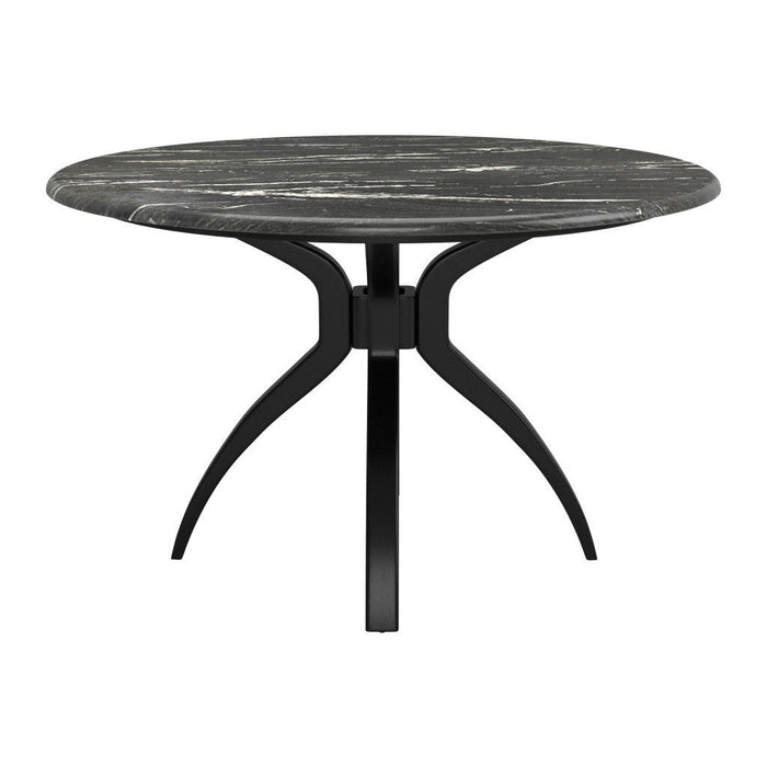 50" Faux Marble And Steel Pedestal Base Round Top Dining Table - Black