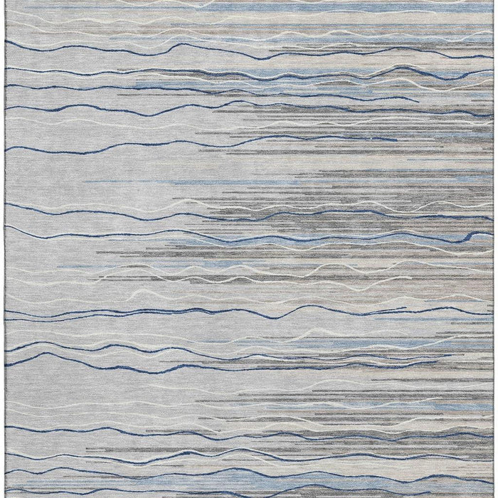 10' X 14' Striped Washable Area Rug With UV Protection (678377) - Gray / Blue / Ivory