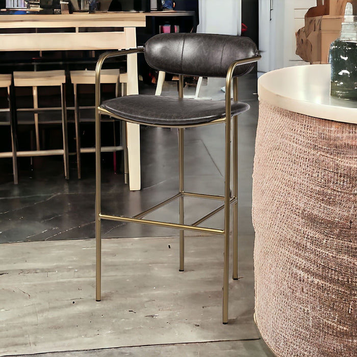 Faux Leather And Steel Bar Height Bar Chair - Black And Gold