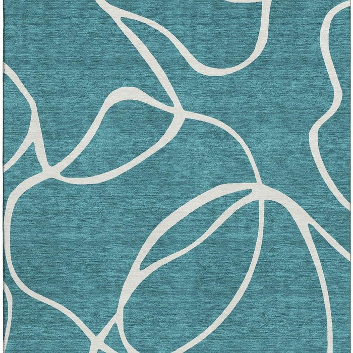 10' X 14' Abstract Washable Area Rug With UV Protection (678688) - Teal / Ivory