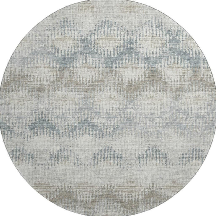 8' Abstract Washable Round Rug With UV Protection - Linen And Ivory
