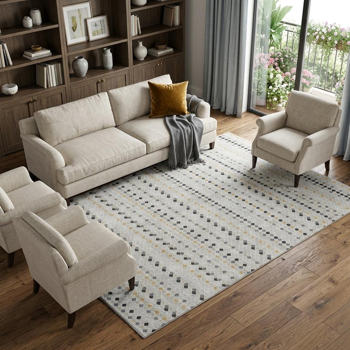 10' X 14' Striped Washable Area Rug With UV Protection (693564) - Silver / Gray / Gold