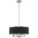 HomeRoots 18-inch four-light dimmable chandelier with shades in nickel and pearl silver finish, showcasing elegant design and soft lighting.