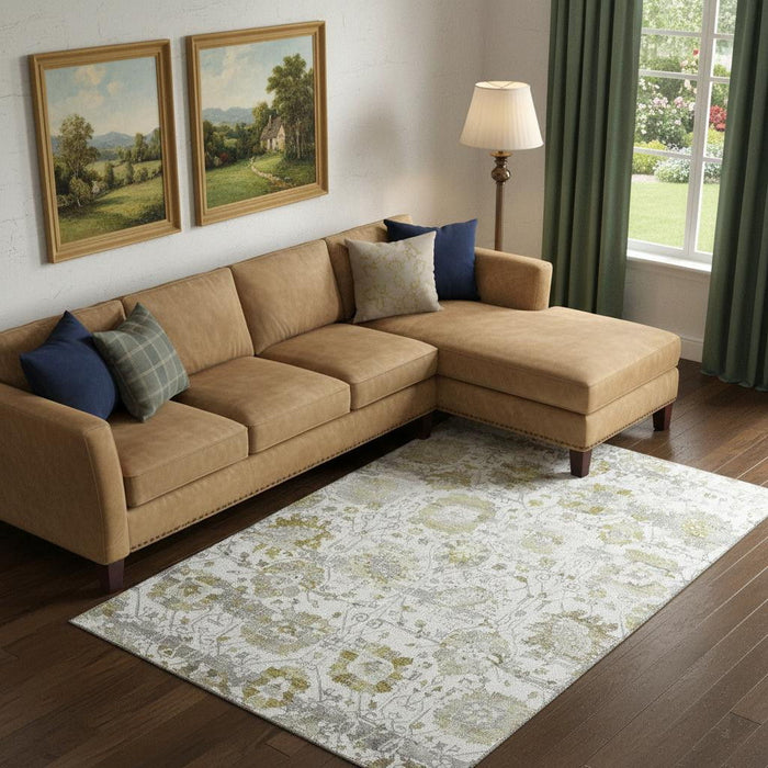 10' X 14' Oriental Washable Area Rug With UV Protection (699520) - Linen / Gold / Ivory