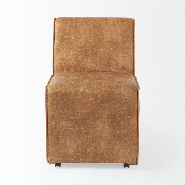 Upholstered Faux Leather Dining Side Chairs With Wheels (Set of 2) - Brown