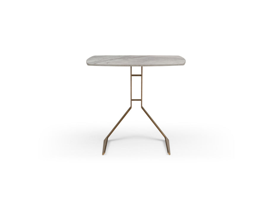 Ceramic Faux Marble Steel End Table - White / Bronze