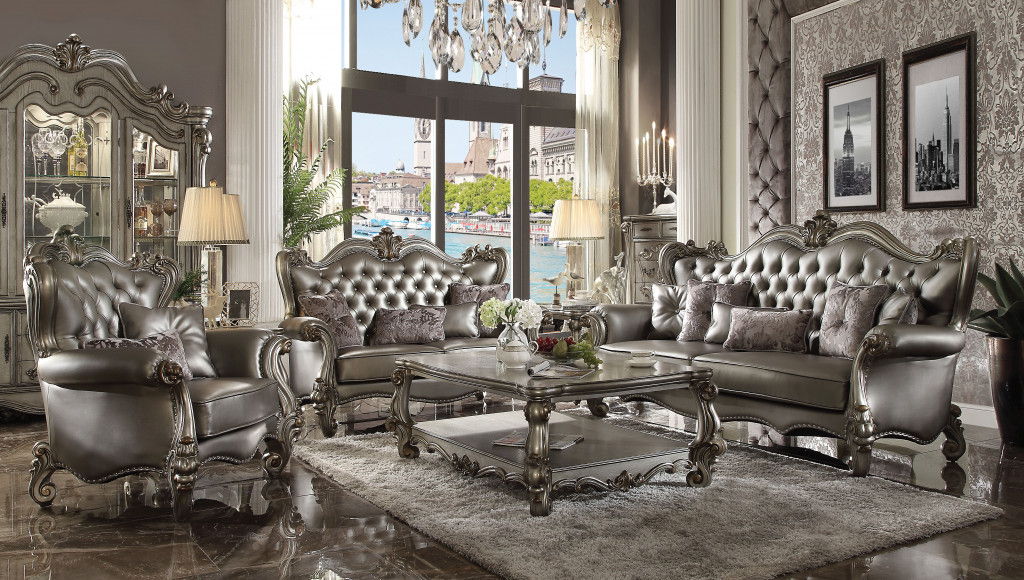 Faux Leather Tufted Wingback Chair - Silver And Platinum