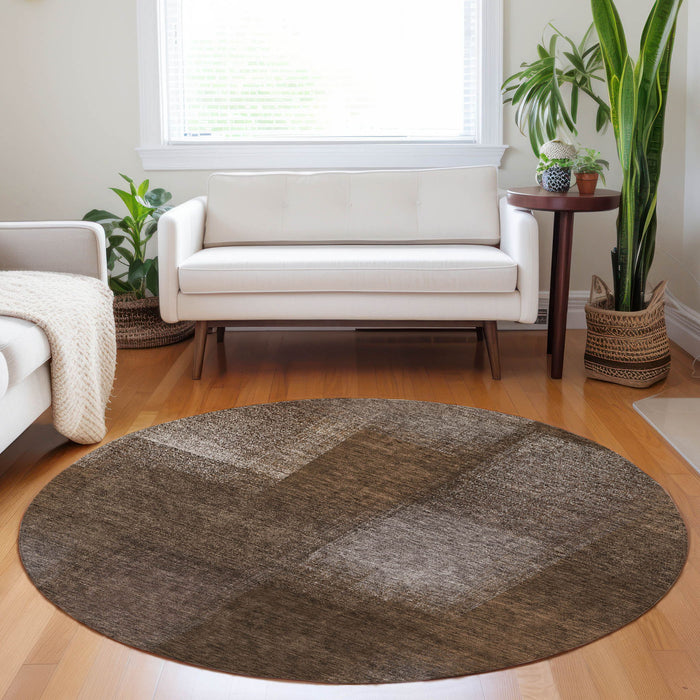8' Abstract Washable Round Rug With UV Protection - Chocolate And Ivory