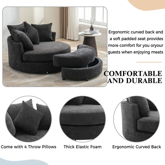 Giga 360° swivel accent barrel chair with storage ottoman and four decorative pillows, modern round leisure chair for living room