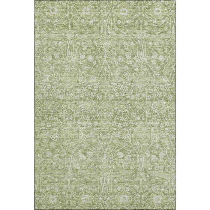 10' X 14' Floral Washable Area Rug With UV Protection (686006) - Artichoke Green / Beige