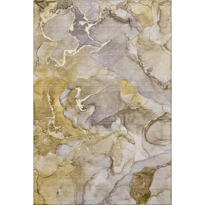 10' X 14' Abstract Washable Area Rug With UV Protection (646506) - Taupe / Gold / Gray
