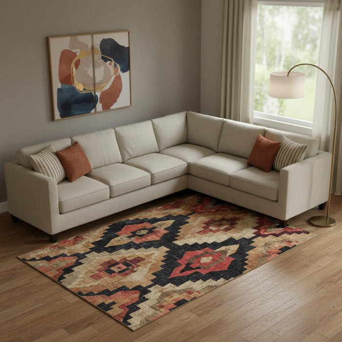 10' X 14' Washable Area Rug With UV Protection (707239) - Rust / Beige / Charcoal