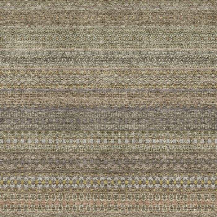 3' X 5' Striped Washable Area Rug With UV Protection (647513) - Khaki / Ivory