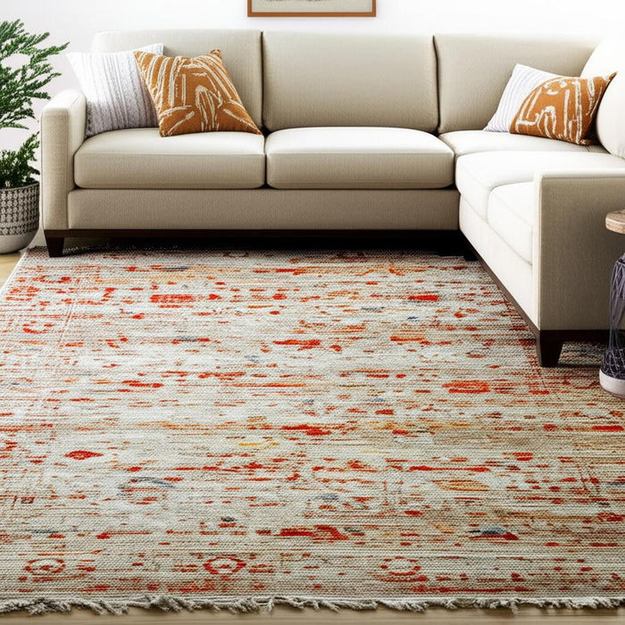 7' X 9' Tribal Washable Area Rug With UV Protection (609915) - Gray / White / Orange