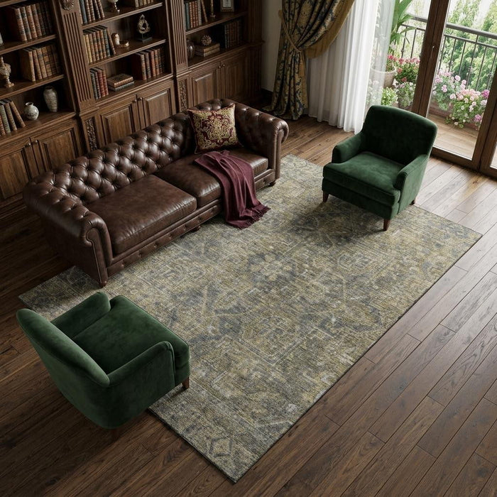 9' X 12' Medallion Distressed Washable Area Rug With UV Protection (649737) - Chocolate / Gray