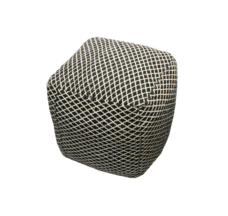 Wool Cube Geometric Pouf Ottoman - Black And Ivory
