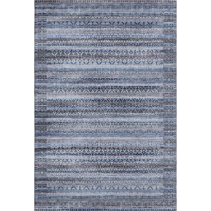 10' X 14' Striped Washable Area Rug With UV Protection (717827) - Blue / Charcoal