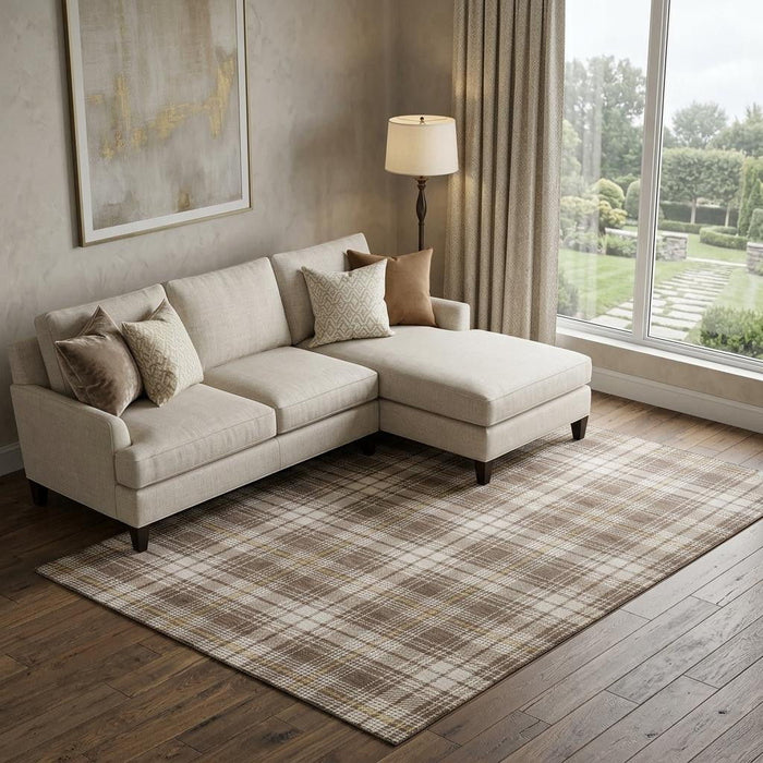 10' X 14' Plaid Washable Area Rug With UV Protection (678227) - Brown / Ivory / Gold