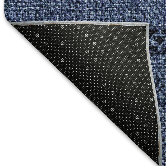8' Southwestern Washable Round Rug With UV Protection - Navy Blue And Gray