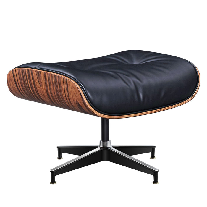 Black 28-inch tufted genuine leather lounge chair with matching rosewood ottoman, stylish stationary chair by HomeRoots.