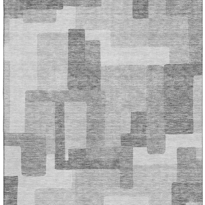 8' X 10' Abstract Geometric Washable Area Rug With UV Protection - Silver And Gray